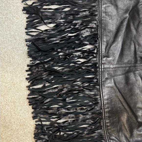 Boston Proper Black Leather Fringe Skirt Y2K/90’s Vintage - Picture 7 of 7